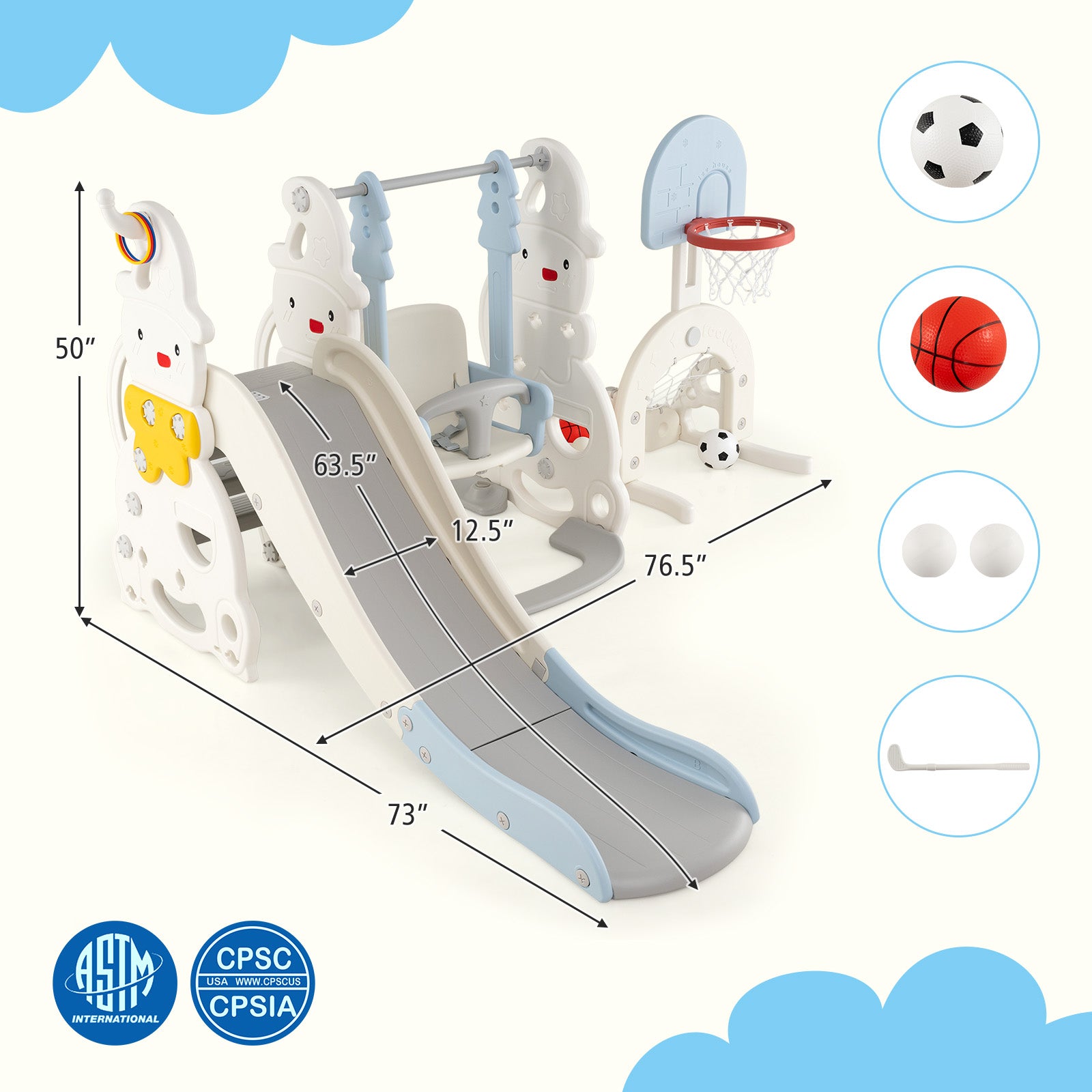 7 in 1 Toddler Slide and Swing Set with Height Adjustable Swing and Basketball Hoop, Multicolor Swing & Playsets at Gallery Canada