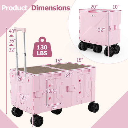 Large Foldable Utility Cart with 2-Tier Storage Crates and Telescoping Handle, Pink Camping Furniture at Gallery Canada