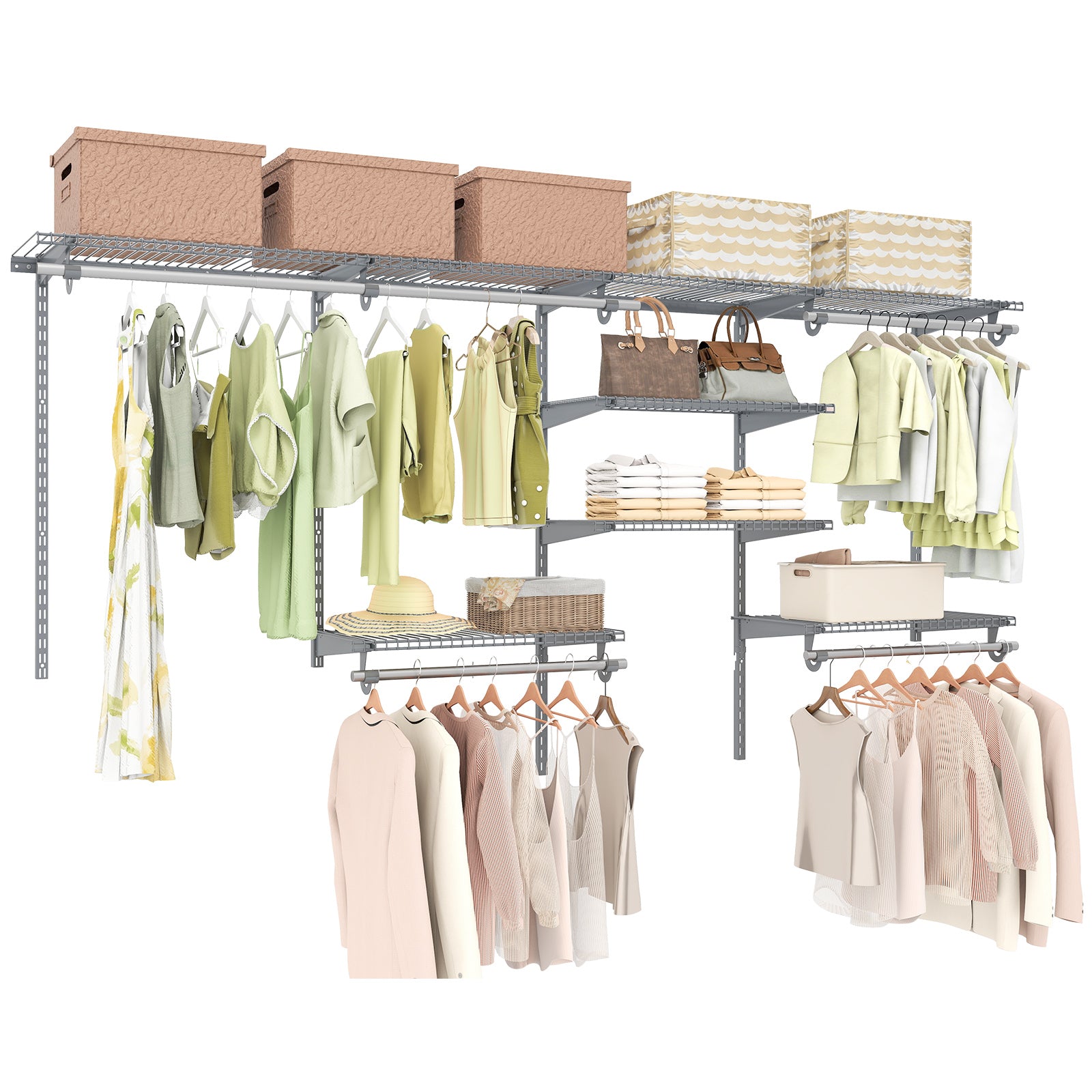 4-8 Feet Closet Organizers and Storage System with Hanging Rod for Laundry Bedroom-Grey, Gray Coat Racks & Hall Trees at Gallery Canada