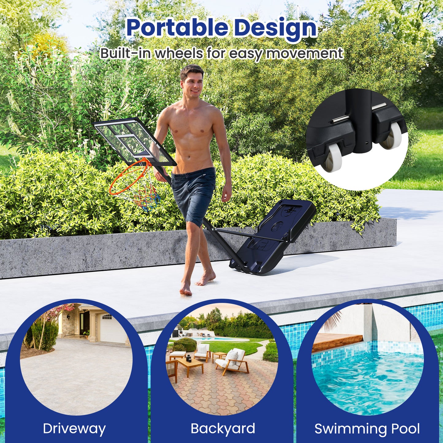 Portable Basketball Hoop, Adjustable 3.3-10 Feet, Black Sport Equipments at Gallery Canada