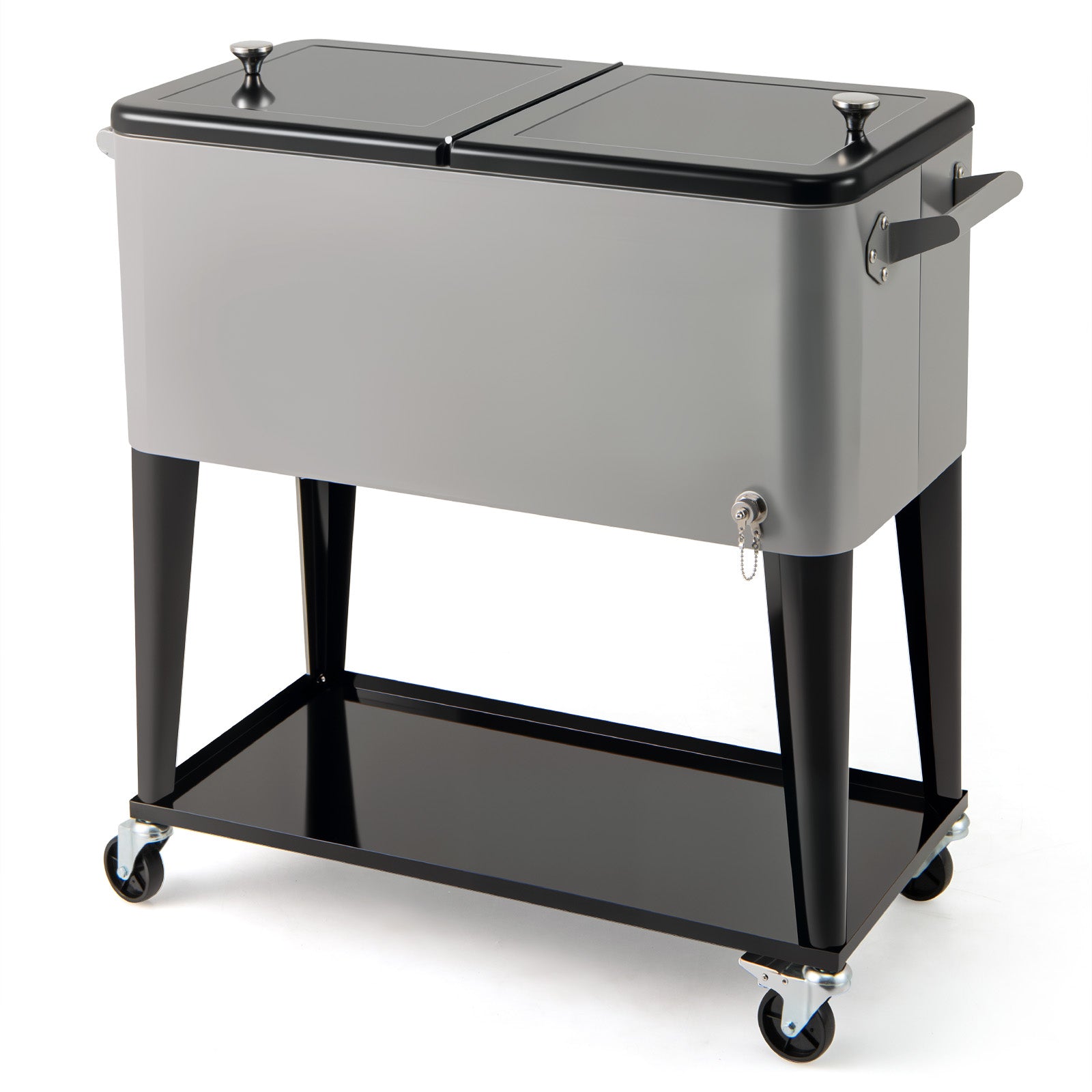 Portable Patio Cooler with Bottom Storage Shelf and Bottle Opener, Gray Coolers at Gallery Canada