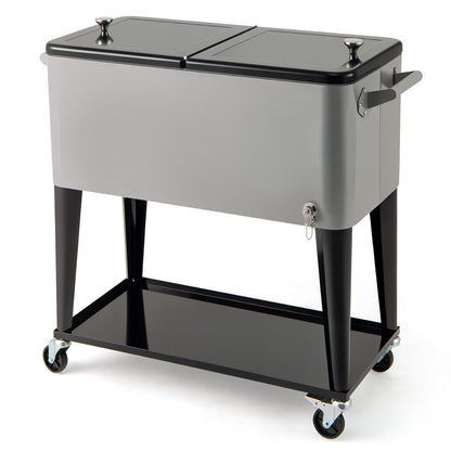 Portable Patio Cooler with Bottom Storage Shelf and Bottle Opener, Gray Coolers at Gallery Canada