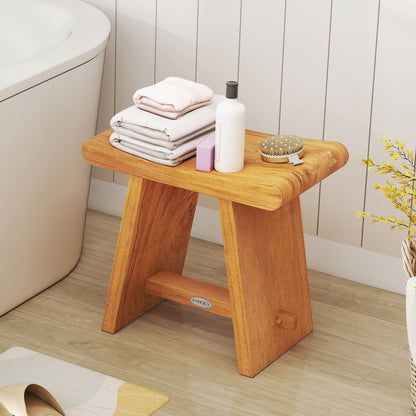 19.5 Inch Teak Shower Bench with Curved Seat for Shaving Legs, Natural Bath Safety at Gallery Canada