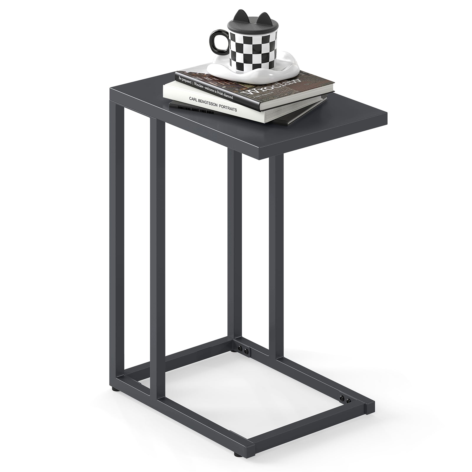 C-Shaped Side Table with Adjustable Foot Pads for Living Room Bedroom, Dark Gray End & Side Tables at Gallery Canada