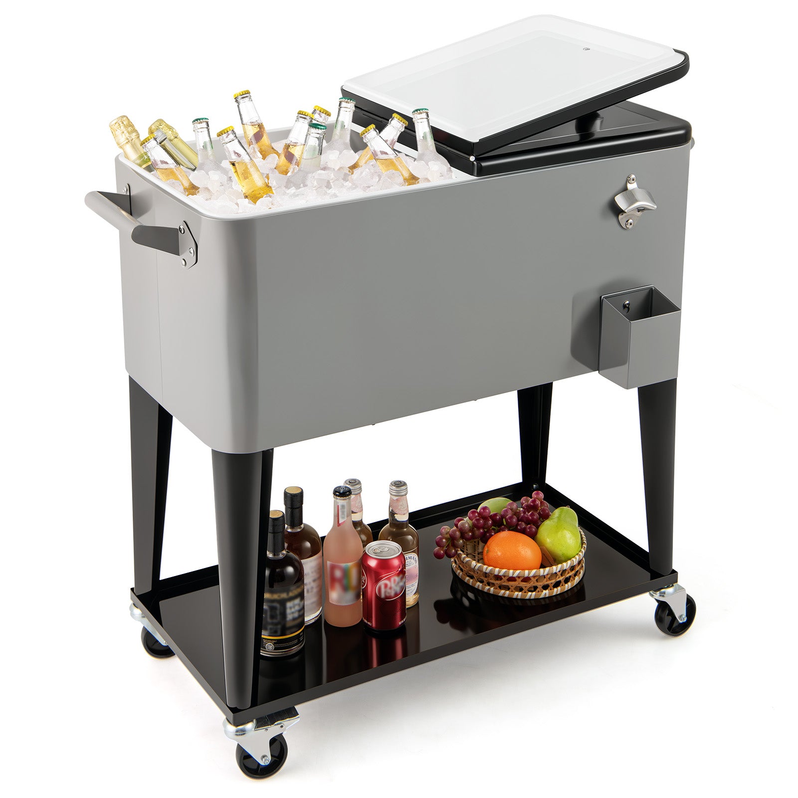 Portable Patio Cooler with Bottom Storage Shelf and Bottle Opener, Gray Coolers at Gallery Canada