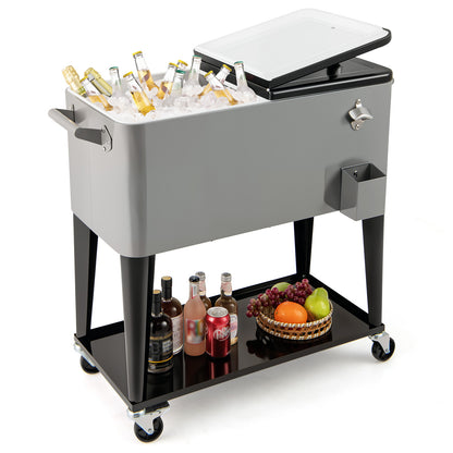 Portable Patio Cooler with Bottom Storage Shelf and Bottle Opener, Gray Coolers Gray at Gallery Canada