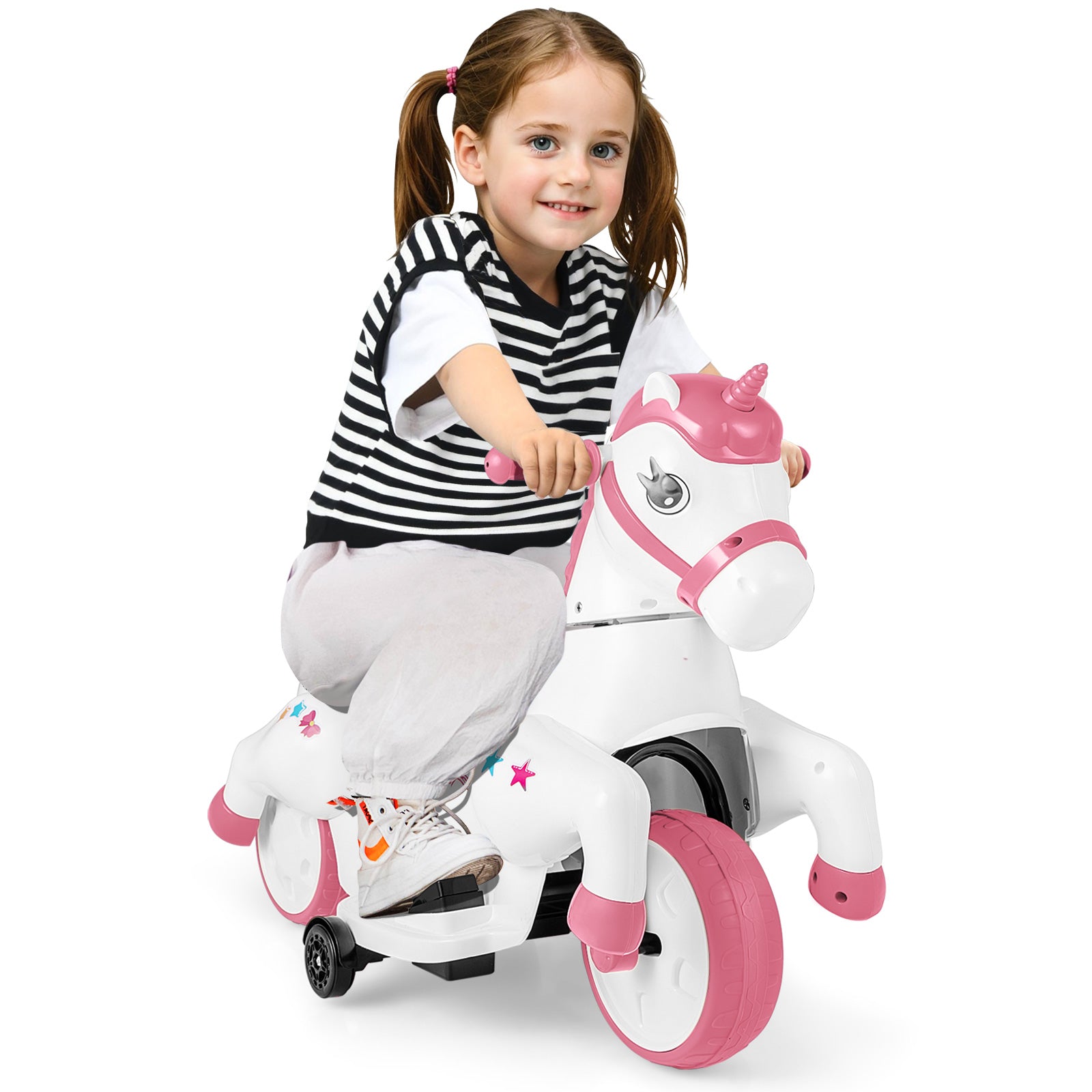 12V Unicorn Ride on Toy with Training Wheels and Horse Riding Mode, Pink Powered Ride On Toys at Gallery Canada