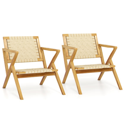 Outdoor and Indoor Teak Wood Patio Chair wuth Webbing Seat and Backrest, Natural Patio Dining Chairs at Gallery Canada