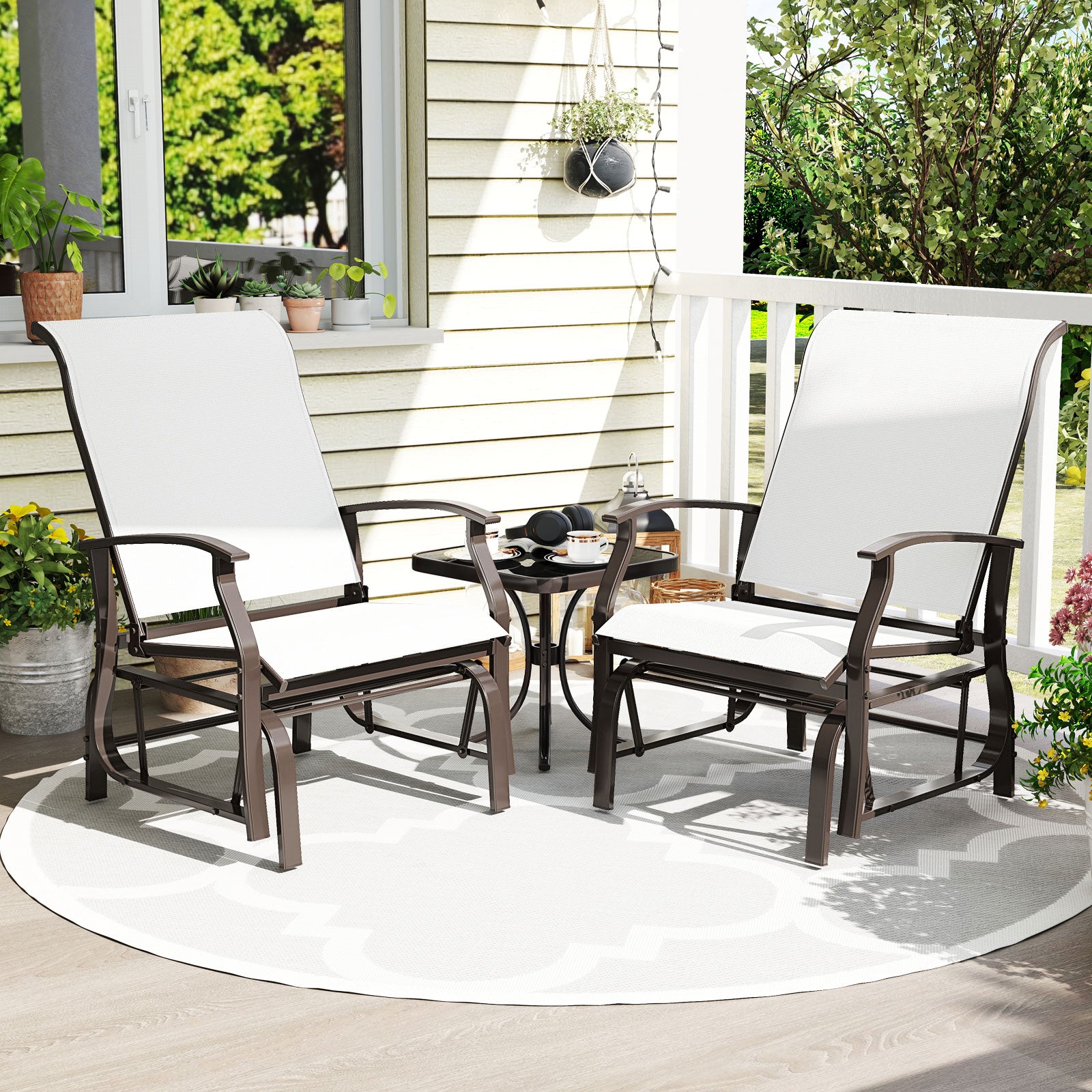 Outdoor Glider Chairs Set of 2 with Ergonomic Backrest and Seat, Beige Patio Rocking Chairs & Gliders at Gallery Canada
