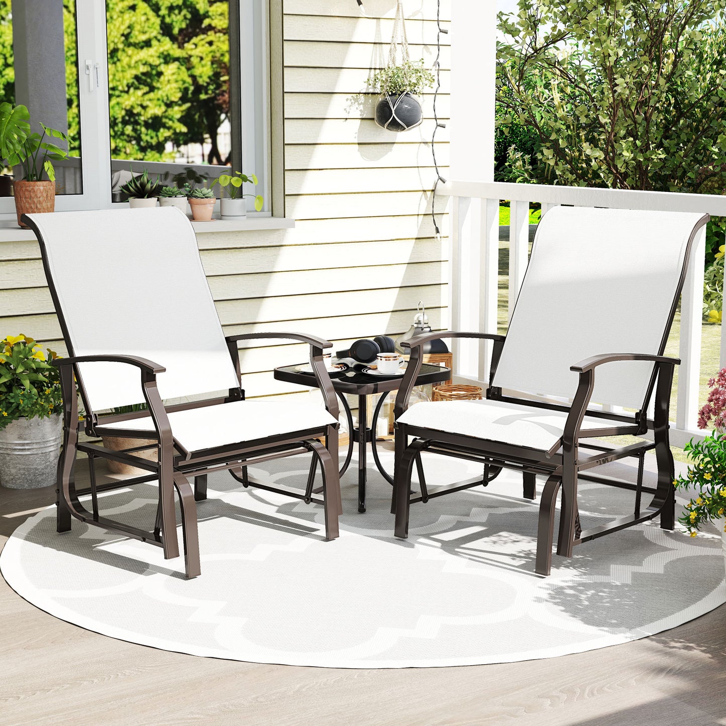 Outdoor Glider Chairs Set of 2 with Ergonomic Backrest and Seat, Beige Patio Rocking Chairs & Gliders at Gallery Canada