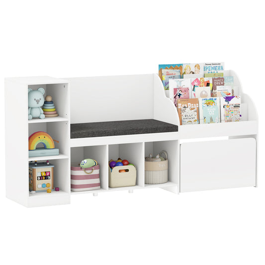Kids Bookcase With Reading Nook, 4-in-1 Toy Organizer, White Kids Storage White at Gallery Canada