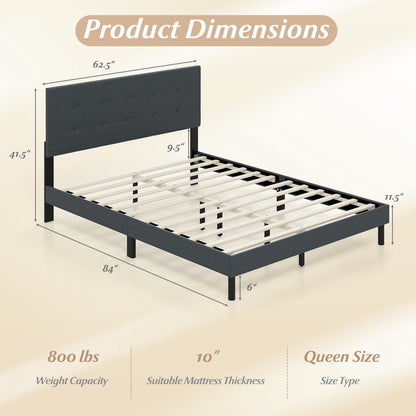 Queen Size Upholstered Bed Frame Linen Platform Bed, Dark Gray Simple Bed Frame at Gallery Canada