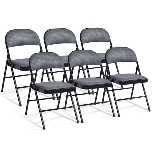 Folding Chair Set with Upholstered Seat and Fabric Covered Backrest-Set of 6, Gray