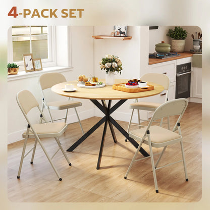 4 Pack Folding Chairs, Padded Seats, Velvet, Steel Frame, Beige Dining Chairs at Gallery Canada