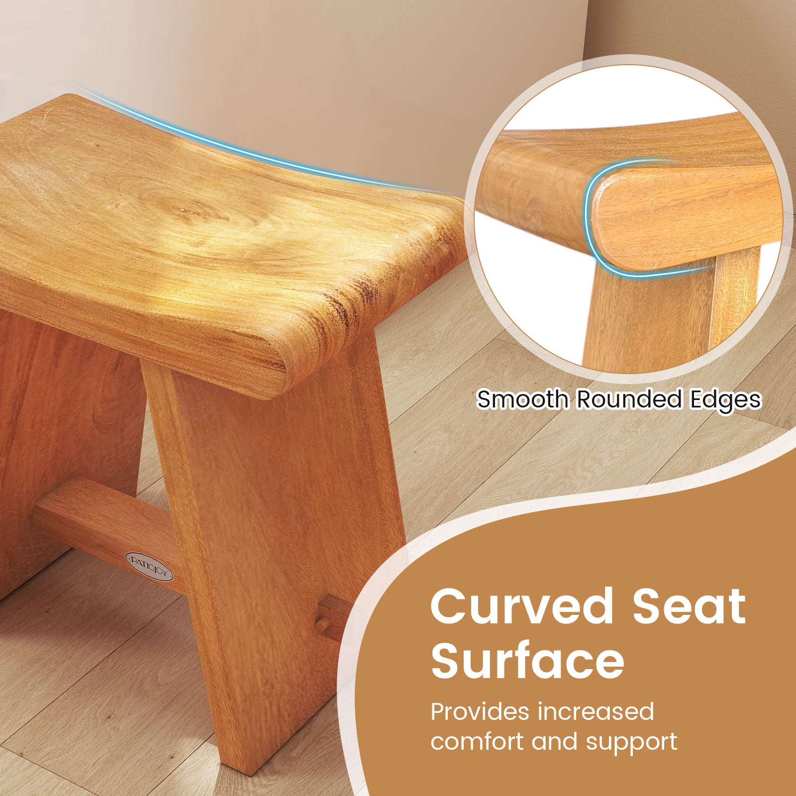 19.5 Inch Teak Shower Bench with Curved Seat for Shaving Legs, Natural Bath Safety at Gallery Canada