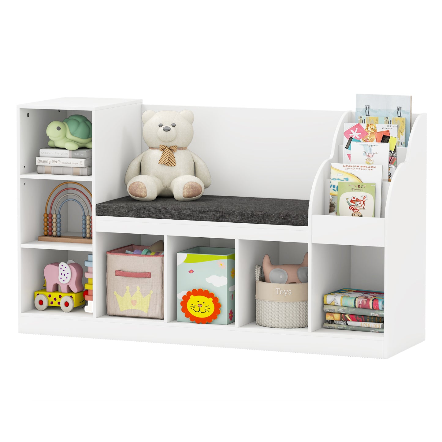 Kids Bookcase with Reading Nook 3-in-1 Standing Toy Organizer, White Kids Storage at Gallery Canada