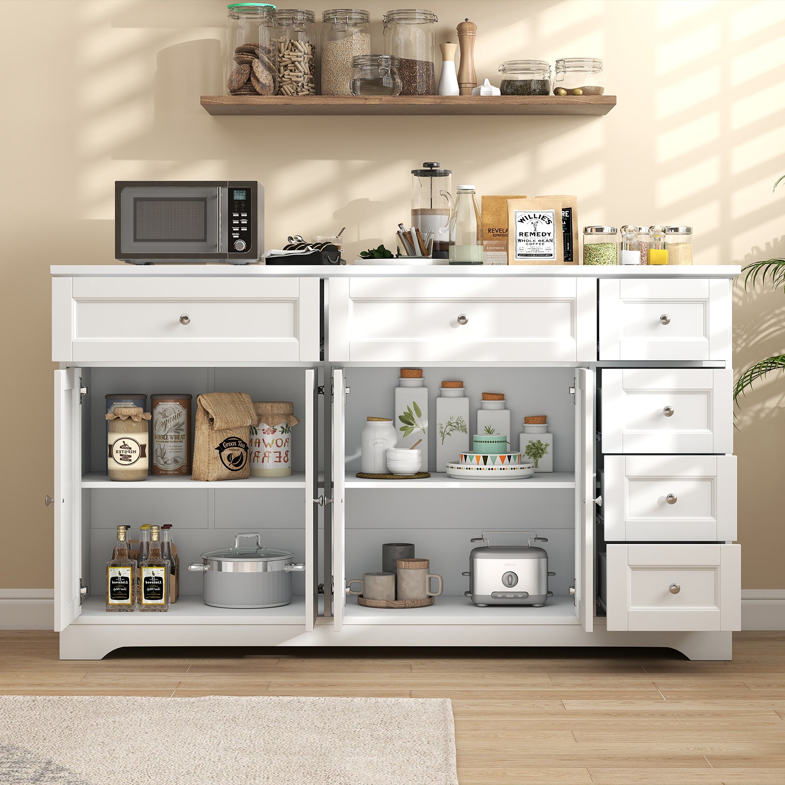 Buffet Sideboard 59" Modern Coffee Bar Station Console Table, White Console Tables at Gallery Canada