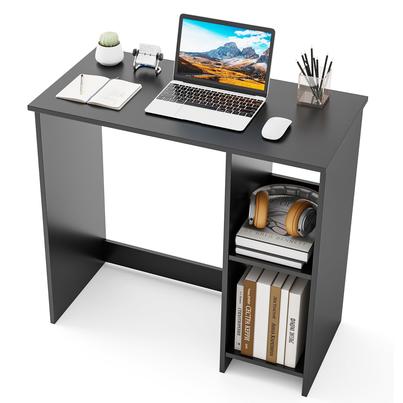 31.5 Inch Modern Home Office Desk with 2 Compartments, Black Writing Desks at Gallery Canada