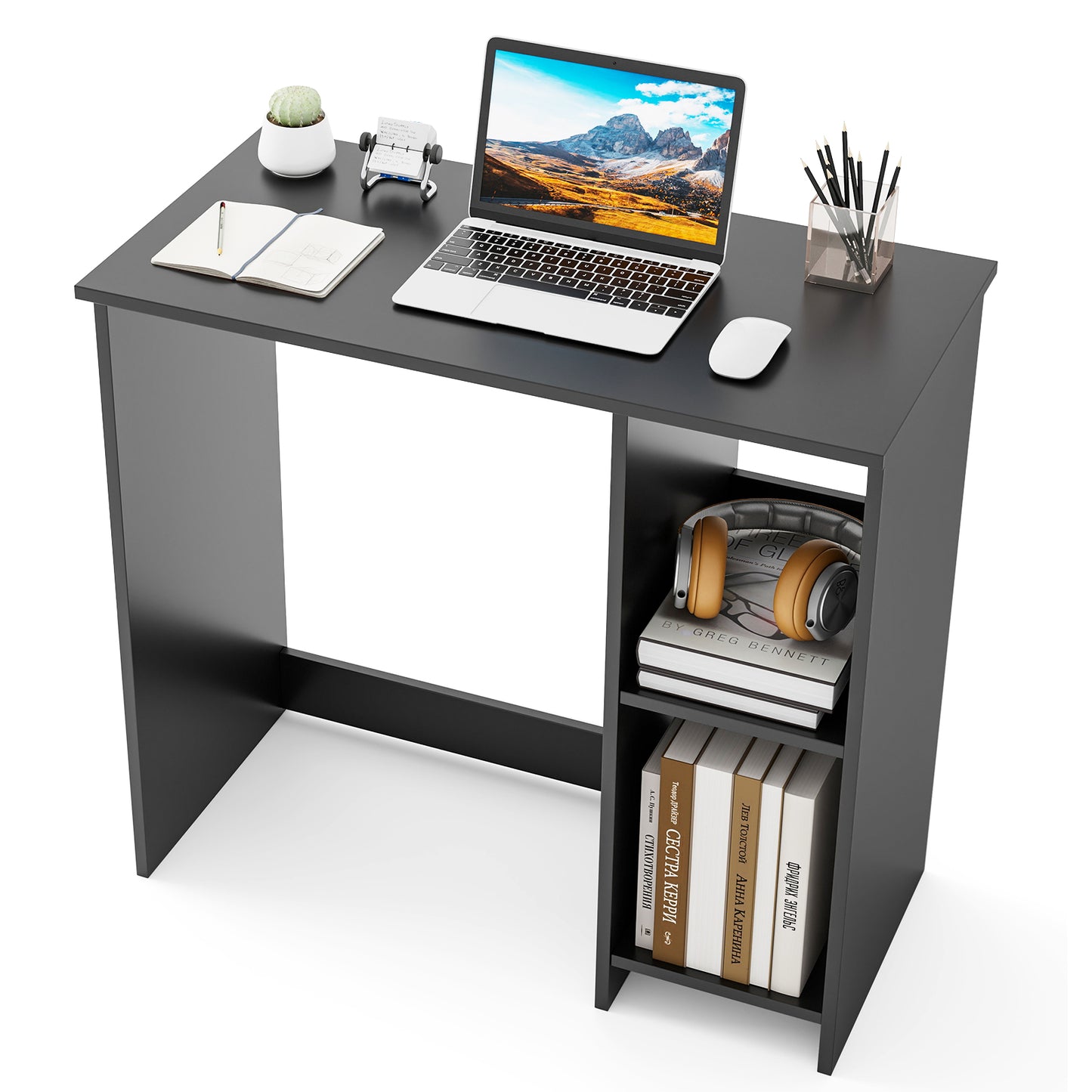 31.5 Inch Modern Home Office Desk with 2 Compartments, Black Writing Desks at Gallery Canada