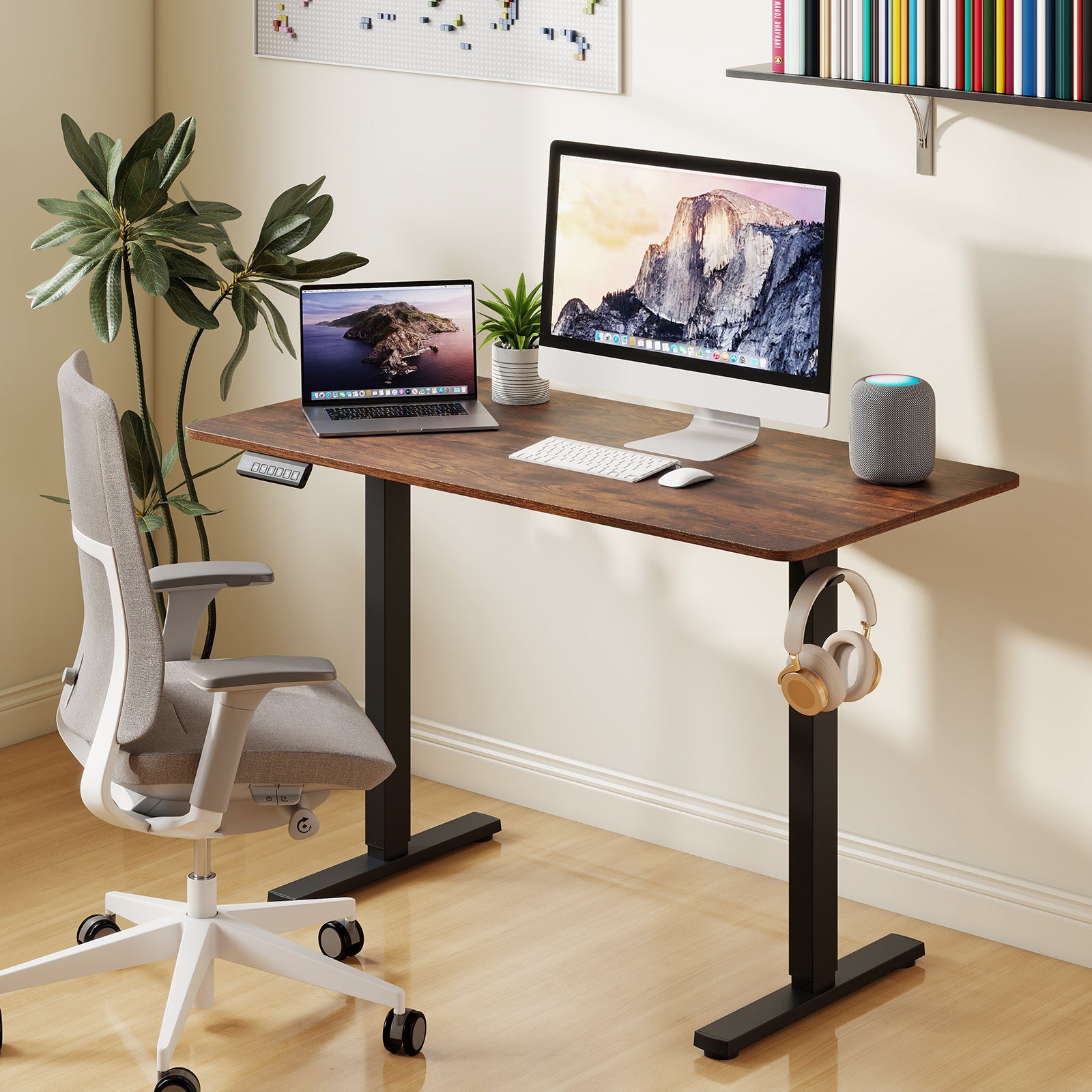 48 Inch x 24 Inch Ergonomic Electric Standing Desk with 3 Memory Settings for Home Office, Rustic Brown Standing Desks at Gallery Canada