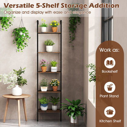 5 Tier Wall Mount Ladder Shelf with Anti-Tipping Kits for Home Office, Rustic Brown Bookcases at Gallery Canada