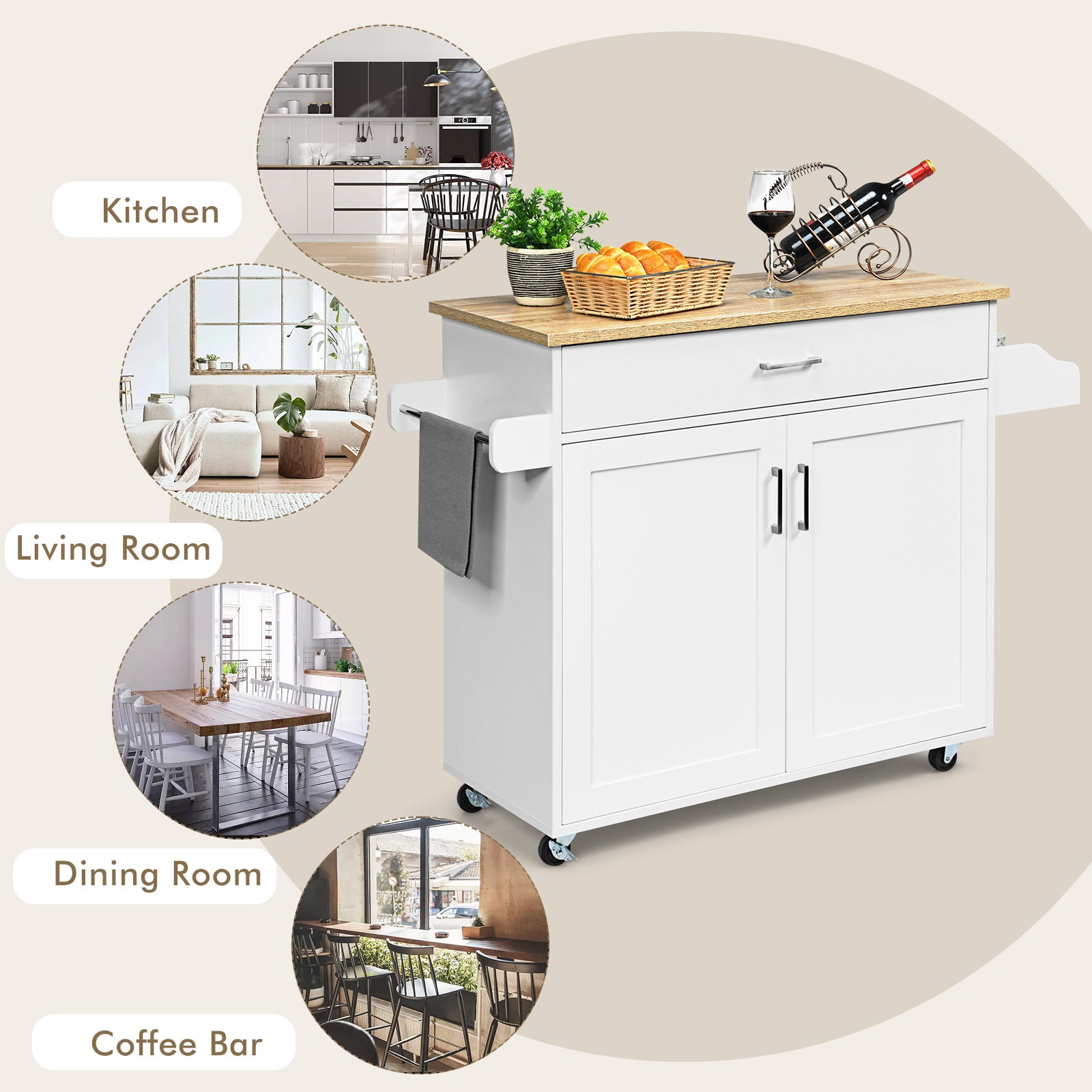 Rolling Kitchen Island Cart with Towel and Spice Rack, White Kitchen Islands & Carts at Gallery Canada