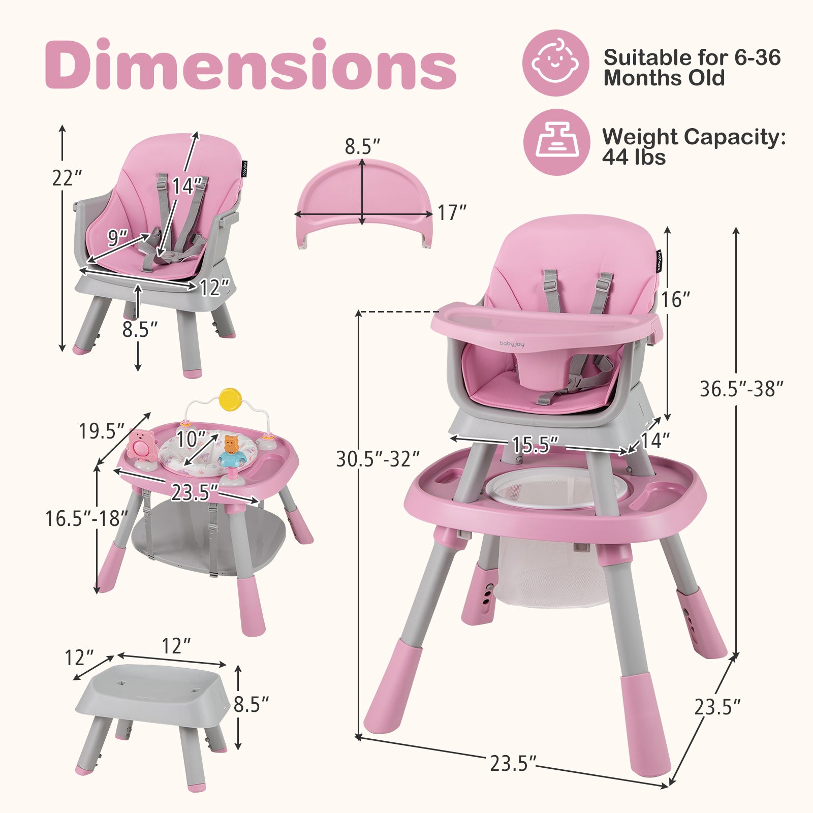 16-in-1 Baby High Chair with Activity Center and Booster Seat for Babies and Toddlers, Pink High Chairs at Gallery Canada