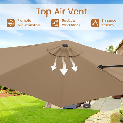 9 FT Cantilever Patio Umbrella with Vented Top and Sun-Protective Canopy, Brown Outdoor Umbrellas at Gallery Canada