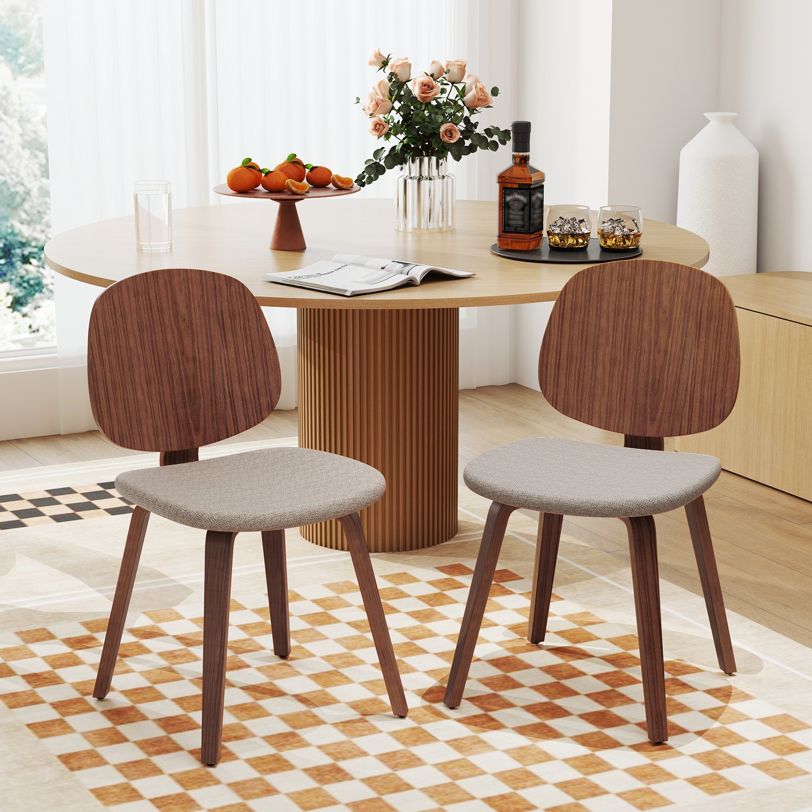 Wooden Dining Chair Set of 2 with Bentwood Frame and Padded Seat, Walnut Dining Chairs at Gallery Canada