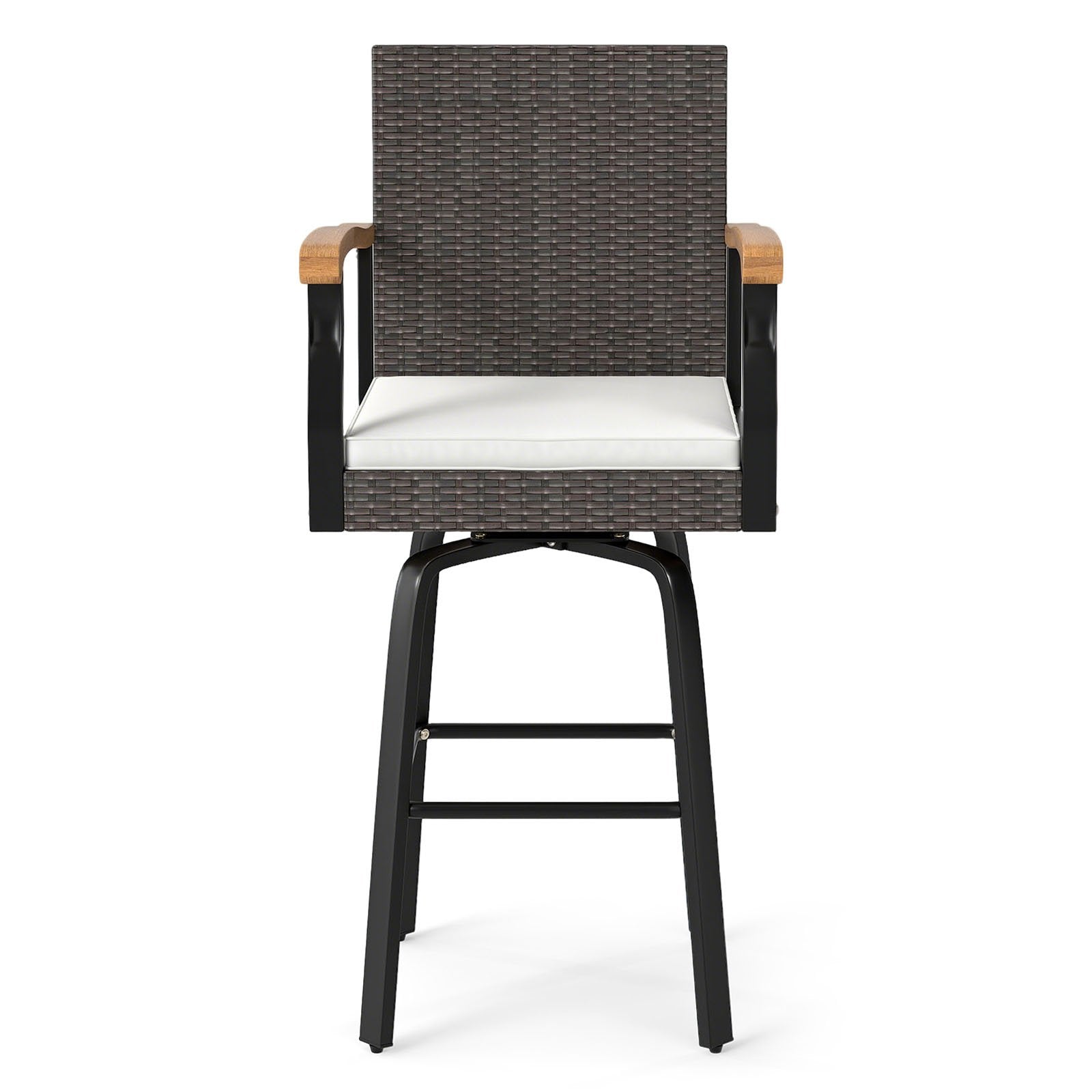 Outdoor 360° Swivel Bar Stool With Cushion, Acacia Wood Armrests, Brown Patio Bar Furniture at Gallery Canada