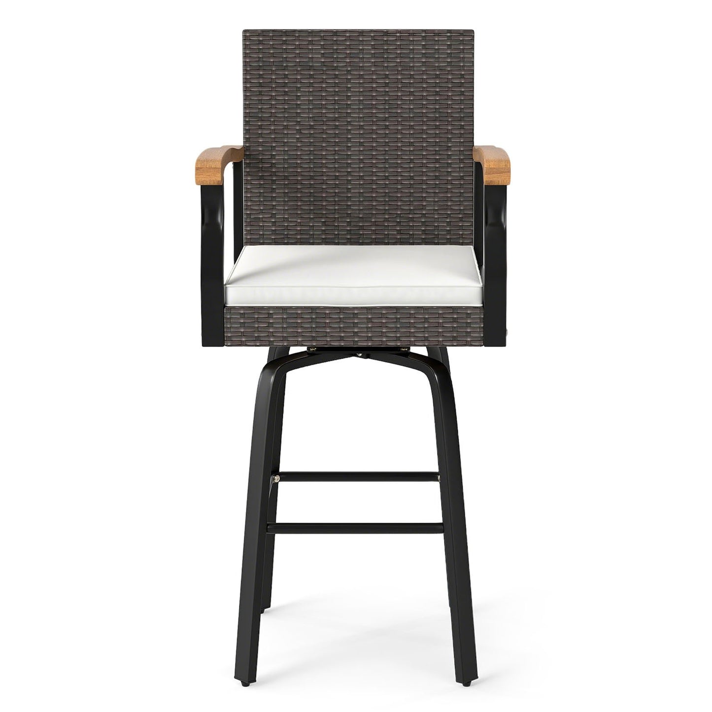 Outdoor 360° Swivel Bar Stool With Cushion, Acacia Wood Armrests, Brown Patio Bar Furniture at Gallery Canada