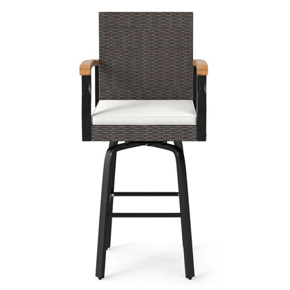 Outdoor 360° Swivel Bar Stool With Cushion, Acacia Wood Armrests, Brown Patio Bar Furniture at Gallery Canada