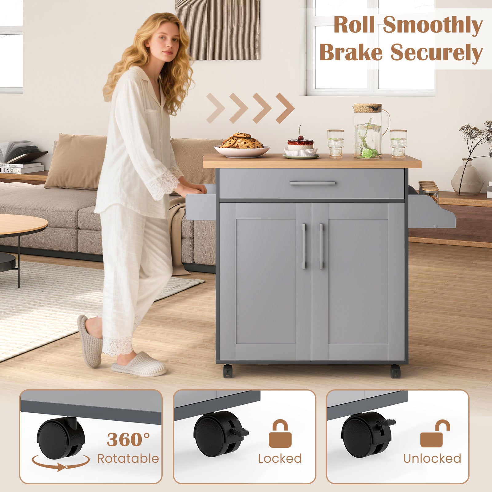 Rolling Kitchen Island Cart with Towel and Spice Rack, Gray Kitchen Islands & Carts at Gallery Canada