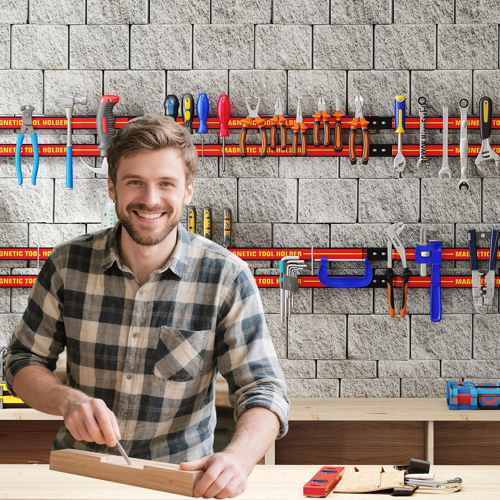 18 Inch Magnetic Tool Holder Strip with Mounting Screws, Red Garages at Gallery Canada