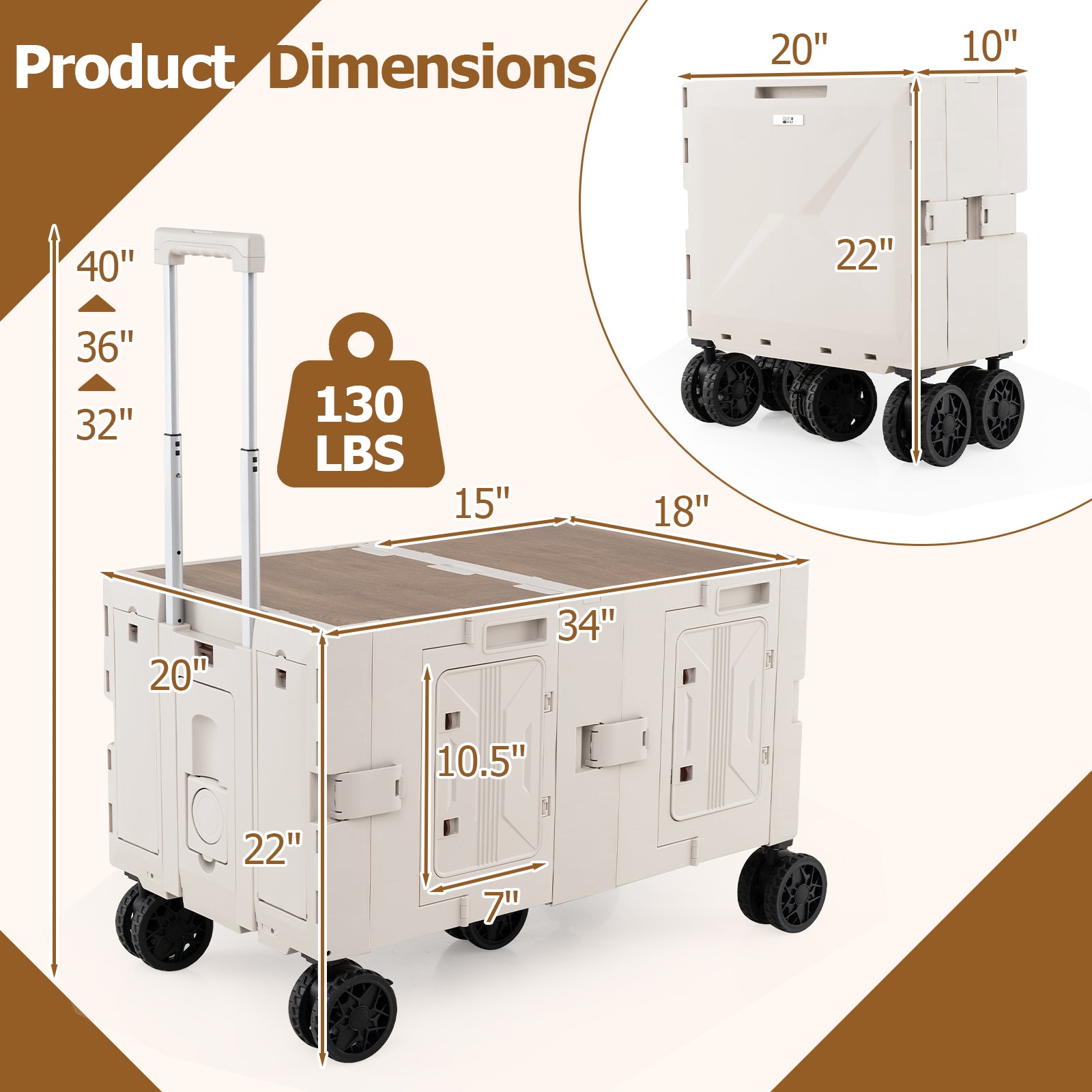 Large Foldable Utility Cart with 2-Tier Storage Crates and Telescoping Handle, White Camping Furniture at Gallery Canada