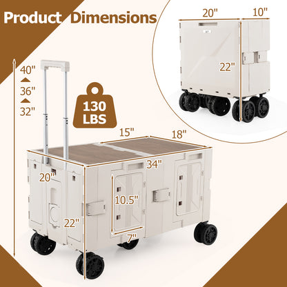 Large Foldable Utility Cart with 2-Tier Storage Crates and Telescoping Handle, White Camping Furniture at Gallery Canada