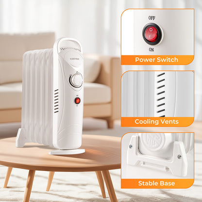 700W Electric Oil Filled Radiator Heater with Adjustable Thermostat, White Space Heaters at Gallery Canada