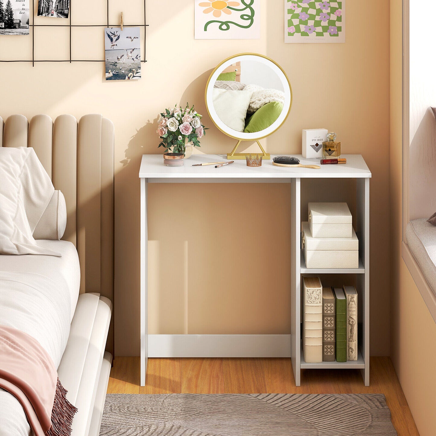 31.5 Inch Modern Home Office Desk with 2 Compartments, White Writing Desks at Gallery Canada