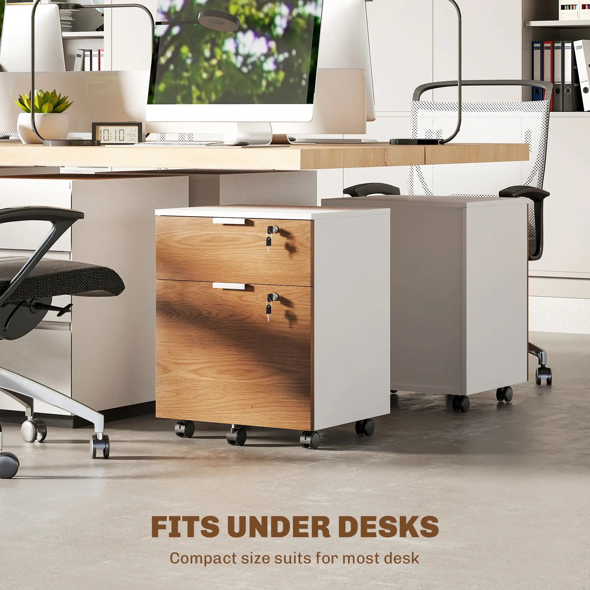 2 Drawer Small Filing Cabinet, Lockable, Office Storage, Nature Wood, White Office Cabinets & Cupboards at Gallery Canada