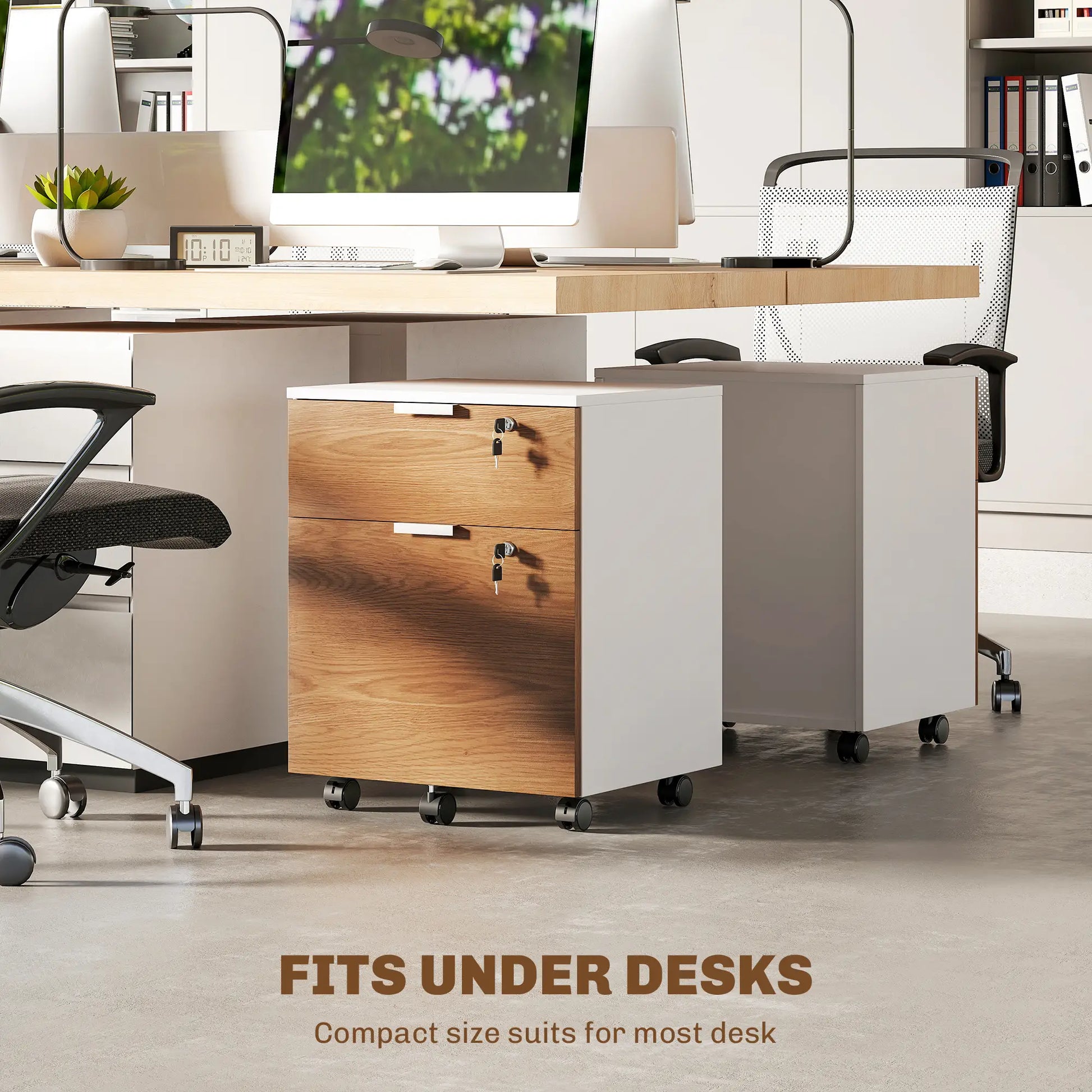 2 Drawer Small Filing Cabinet, Lockable, Office Storage, Nature Wood, White Office Cabinets & Cupboards at Gallery Canada