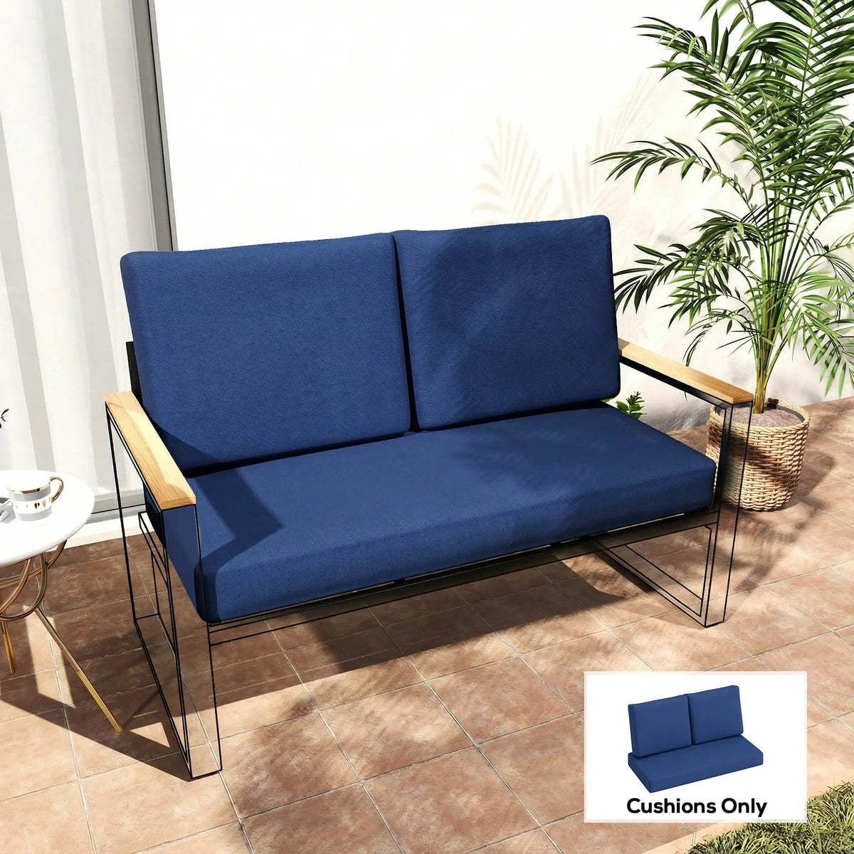 2 Seater Outdoor Seat Cushions, 5" Thick, 7" Backrest, Navy Blue Patio Chair Cushions at Gallery Canada