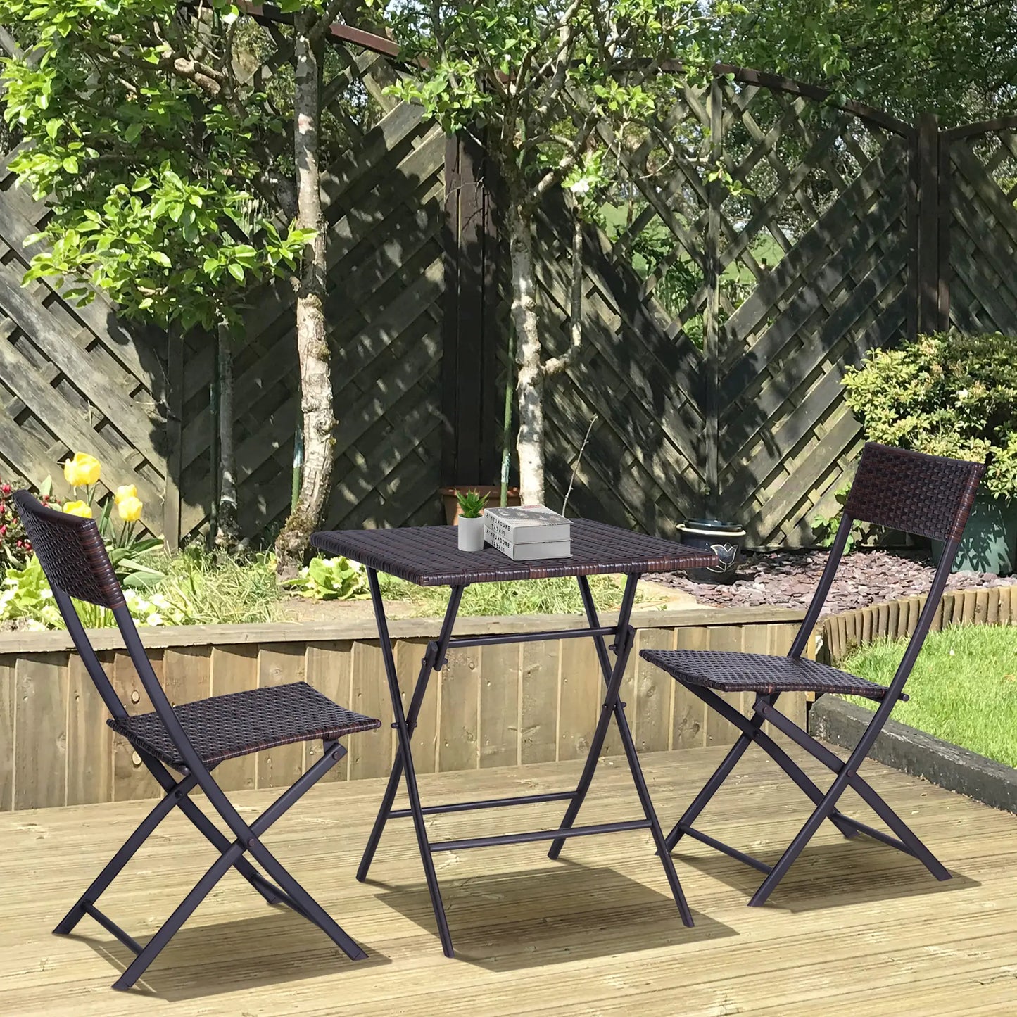 3-Piece Outdoor Folding Rattan Bistro Set, Mixed Brown, Brown Bistro Sets at Gallery Canada