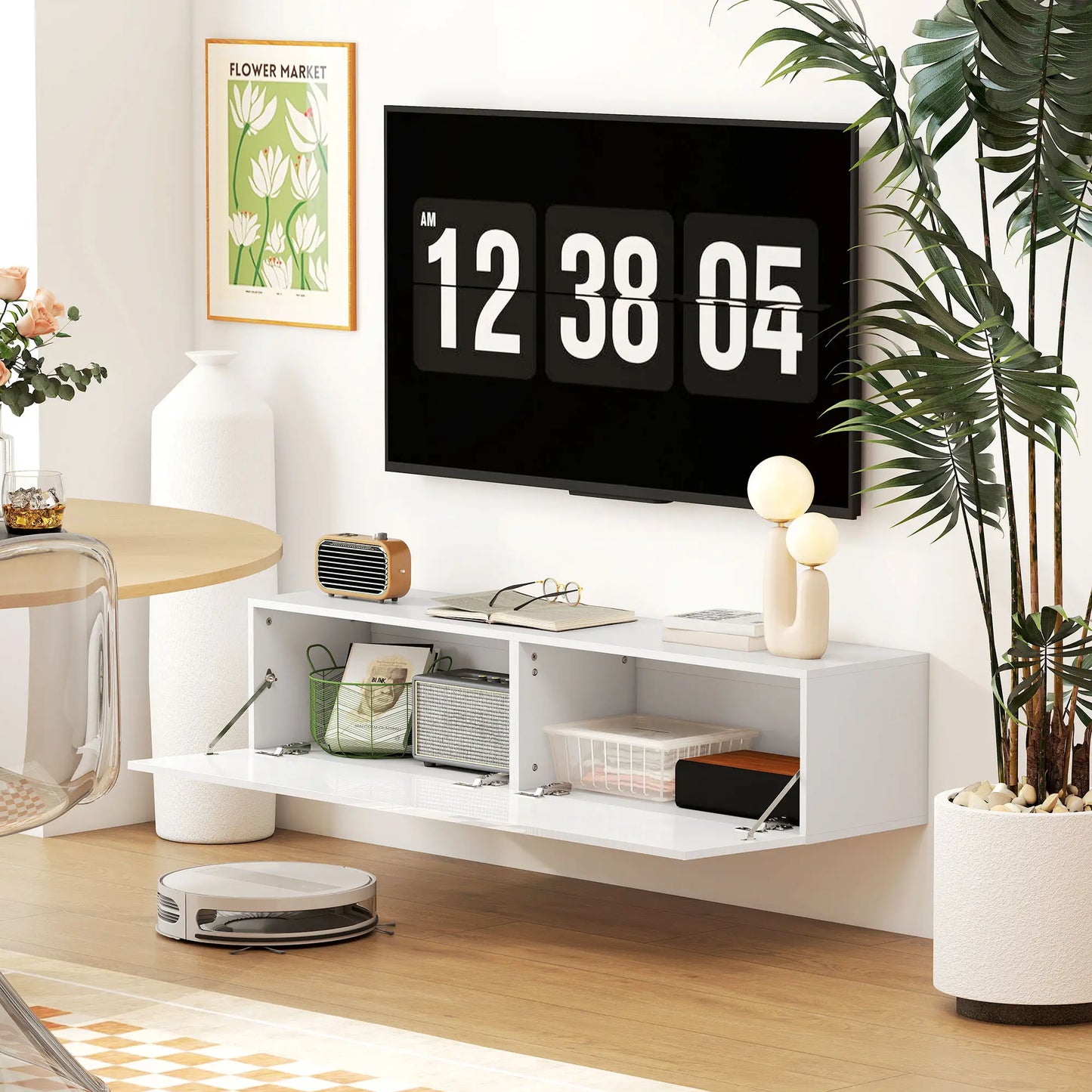 Floating TV Stand, Storage Cupboards for 45, 55, 65in TVs, Wall Mounted, White TV Stands at Gallery Canada