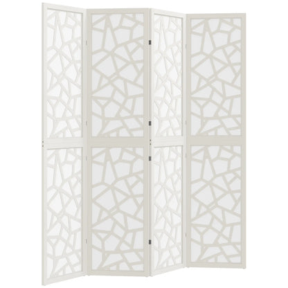 4 Panel Room Divider, 5.6 FT Geometric Pattern Privacy Screen, White