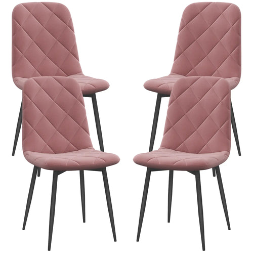 Upholstered Dining Chairs Set of 4, Steel Legs, Modern Kitchen, Pink