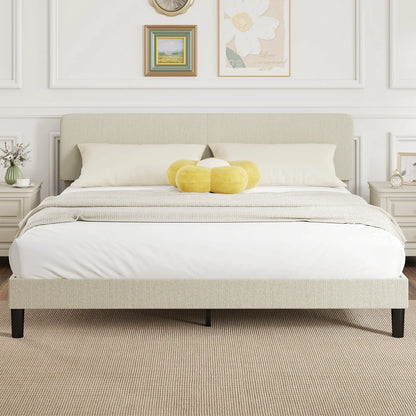 King Size Bed Frame, Adjustable Upholstered Headboard, Wood Slat Support, Light Grey Bed Frames at Gallery Canada