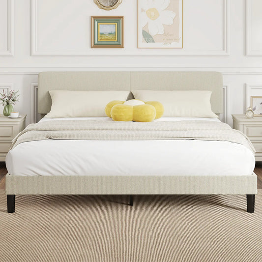 King Size Bed Frame, Adjustable Upholstered Headboard, Wood Slat Support, Light Grey Bed Frames Light Grey at Gallery Canada