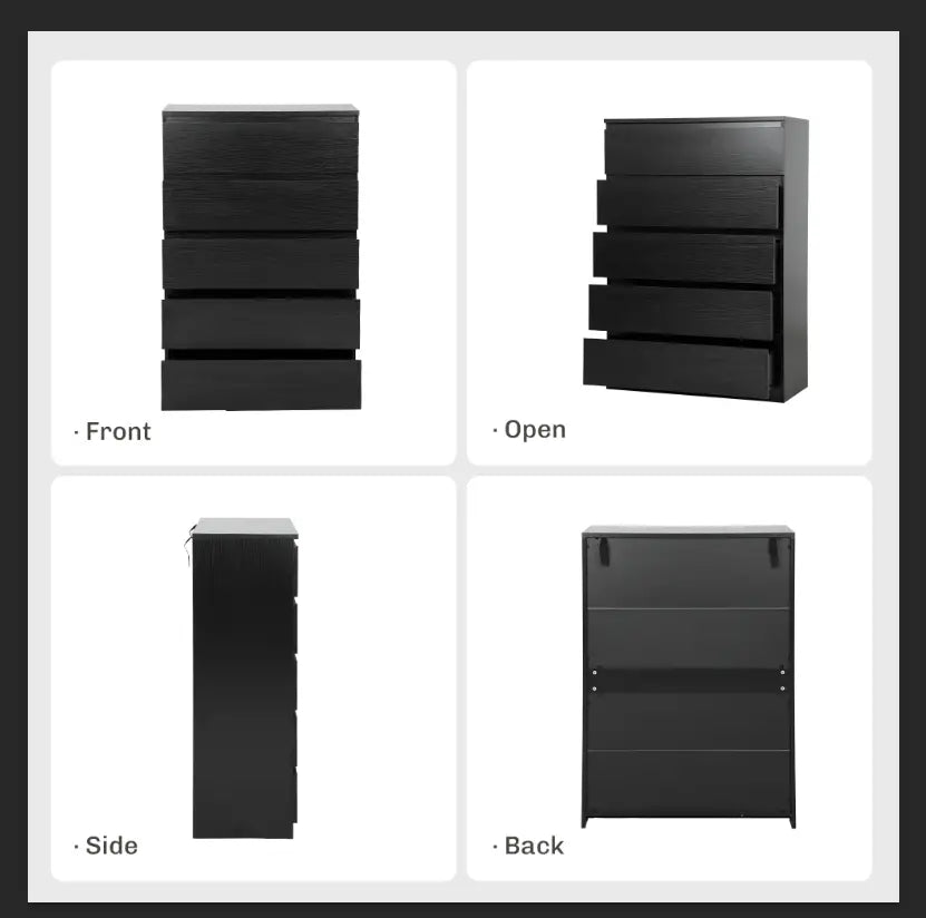 5 Drawer Dresser, Modern Chest for Bedroom, Black Storage Cabinets at Gallery Canada