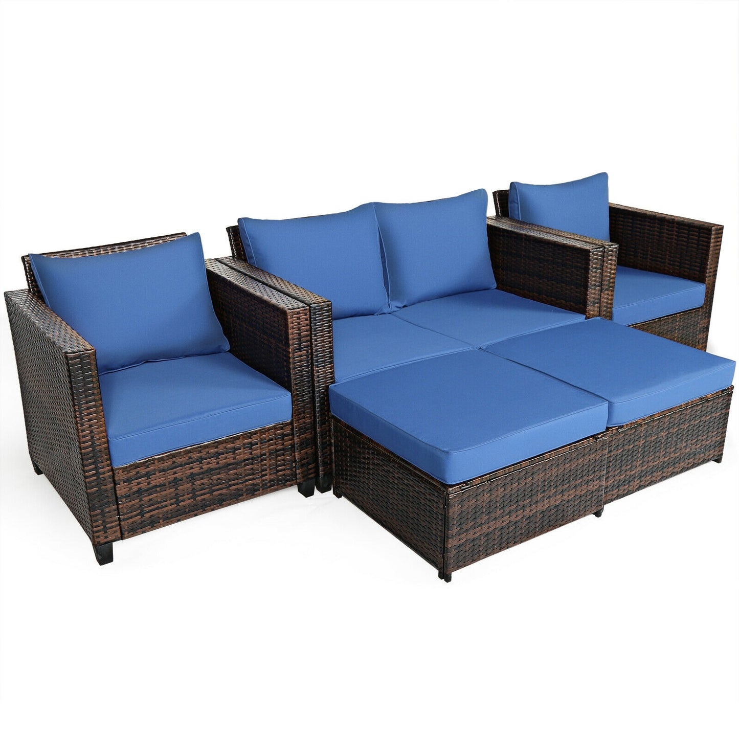 5 Piece Patio Cushioned Rattan Furniture Set, Navy Outdoor Sectionals at Gallery Canada