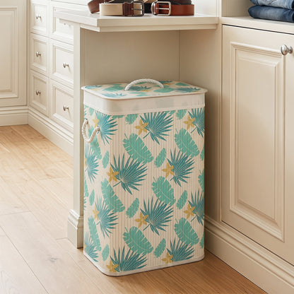 19 Gal Bamboo Clothes Hamper with Removable Liner and Portable Handles, Green